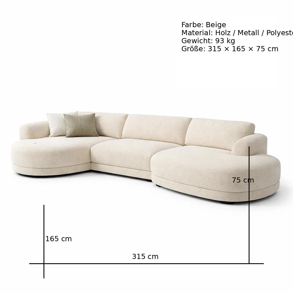 Sofa Beige Modern Rund Ecksofa Weich Gepolstert Gross