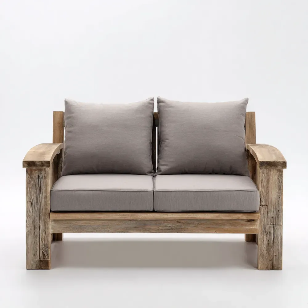 Zweisitzer Gartensofa Holz mit grauen Kissen