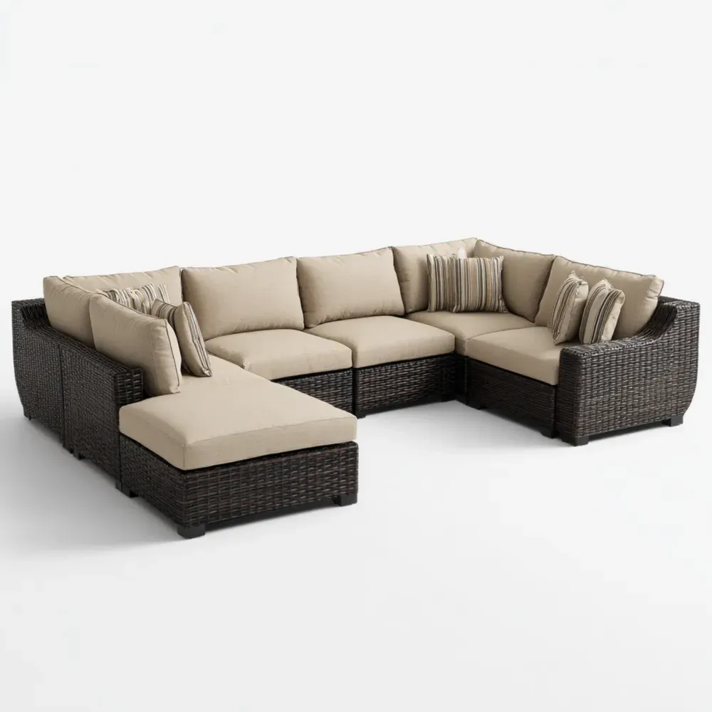 Ecksofa-Set aus Polyrattan mit Kissen Beige