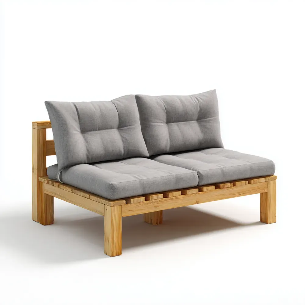 Zweisitzer Gartensofa mit Kiefernholzrahmen und Kissen Hellgrau