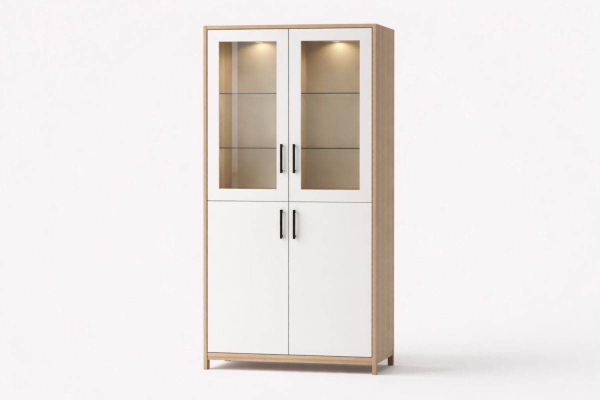 Vitrine Holz Weiß Glas 200cm Höhe 80cm Breite 40cm Tiefe