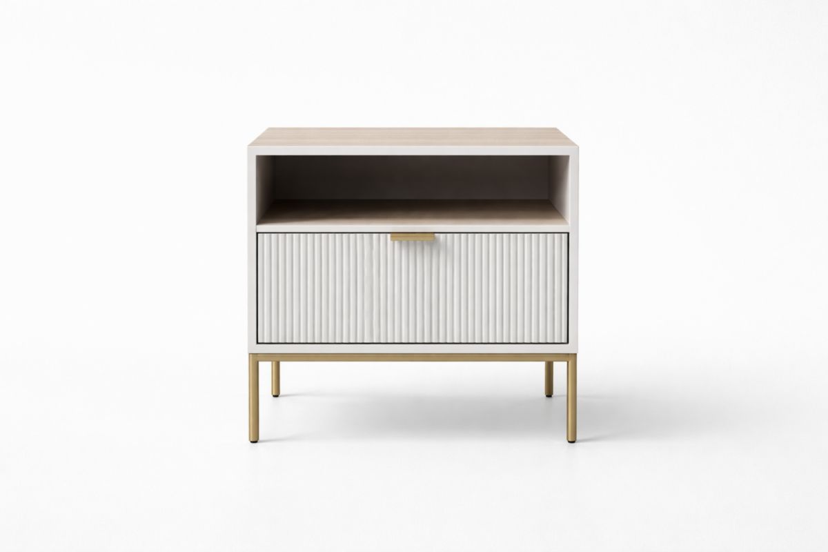 Nachttisch aus MDF und Stahl in Weiß/Braun 50x40x60 cm(L × B × H)