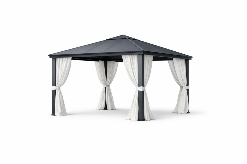 Gartenpavillon Aluminium Polyester Vorhänge 300x300x250 cm Grau/Weiß