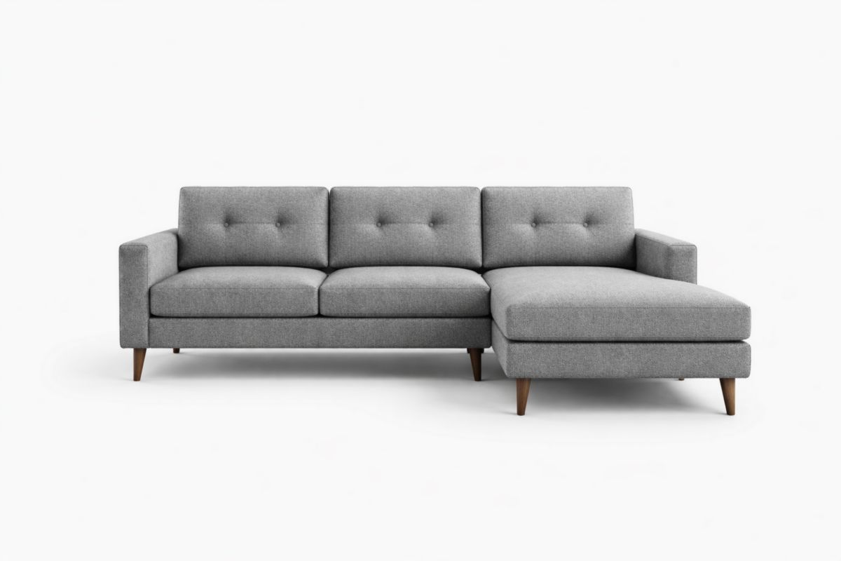 Graues Stoff-Ecksofa mit Holzbeinen