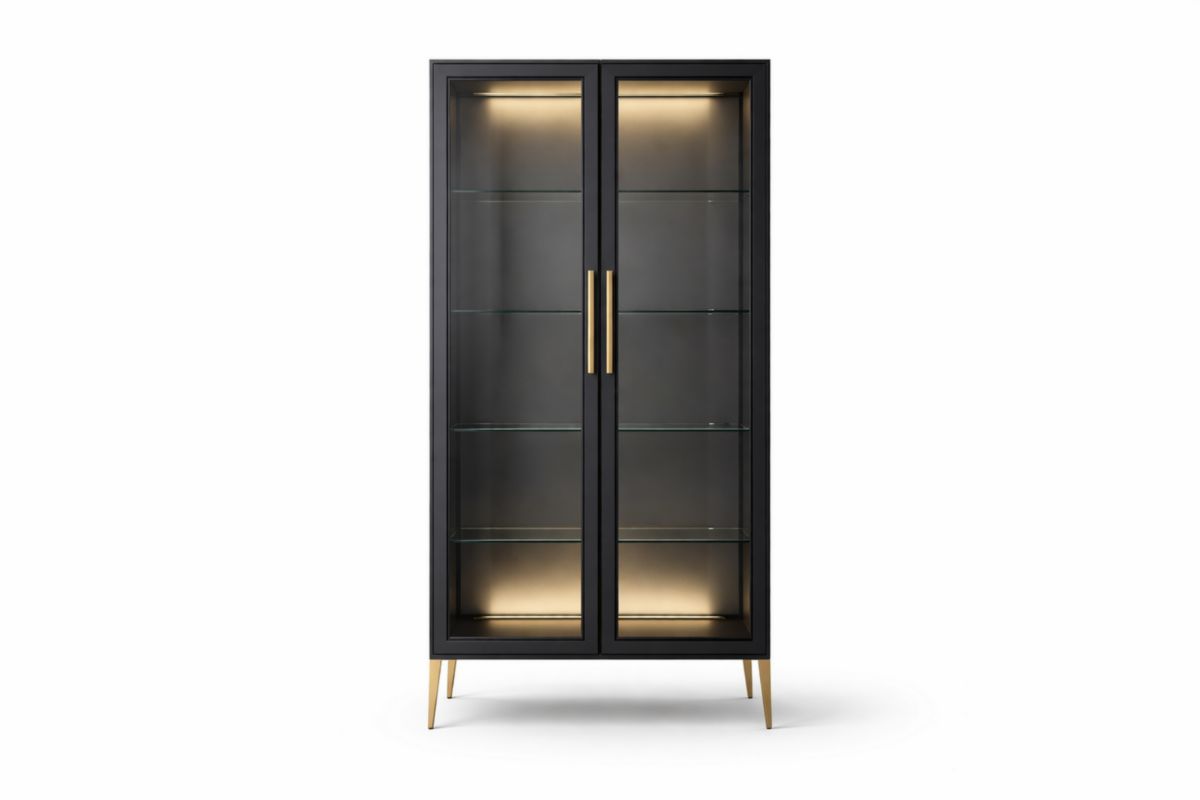 Vitrine Glas schwarz Metall 180x80x40cm