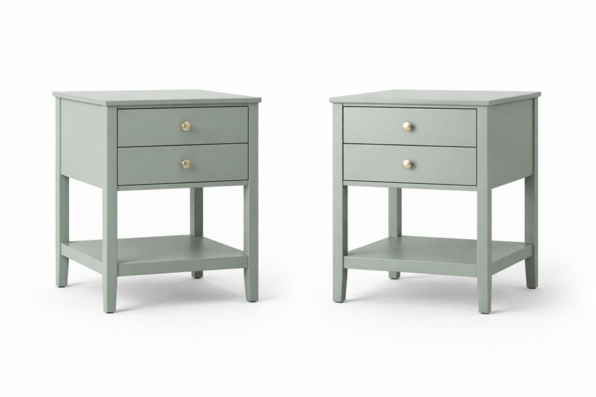 Set aus 2 Nachttischen mit Schubladen, Holz, Grau