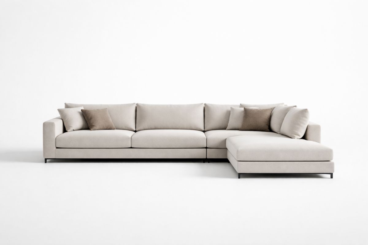 Ecksofa aus Leinenmischung mit Kissen Beige