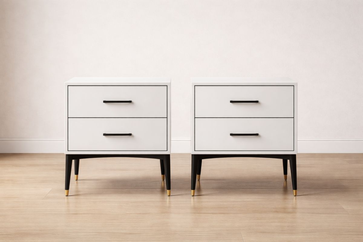 Nachttisch Set 2-teilig Holzwerkstoff Weiß mit Metallbeinen