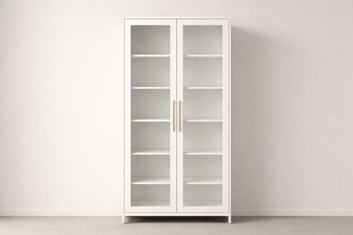 Weißer Vitrinenschrank aus MDF mit Glastür