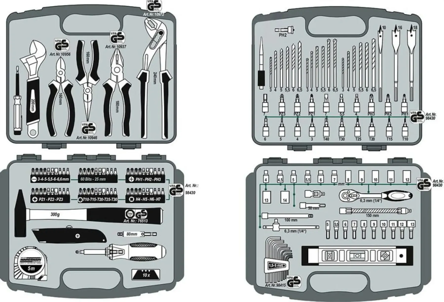 Mannesmann Werkzeugbox mit Schubladen, 163-tlg.