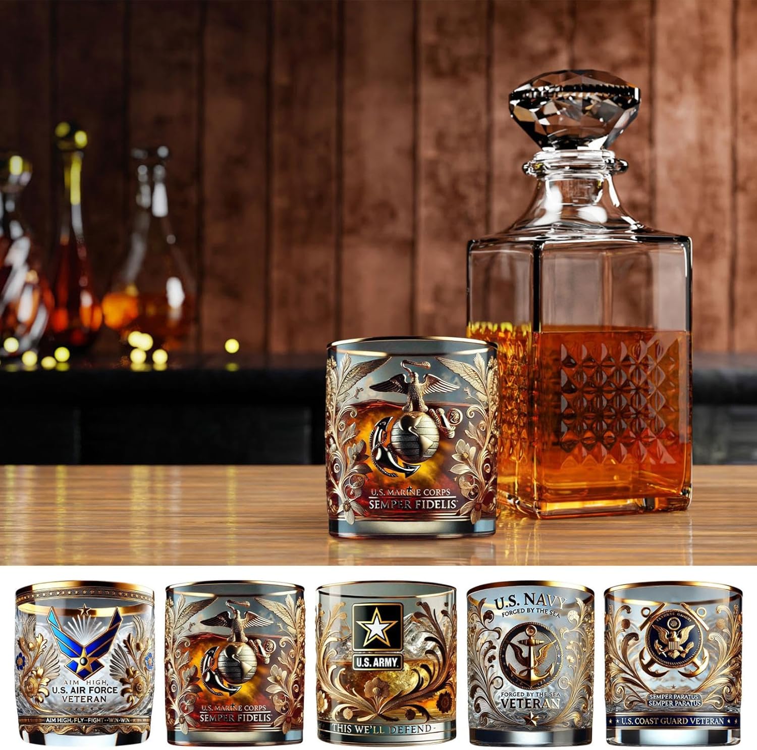Patriotic Veteran Tribute Glass – Timeless Honor for American Heroes
