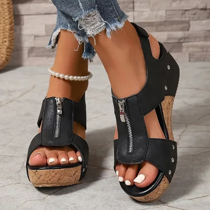 🔥Last Day 60% OFF - Orthopedic Zipper Thick sole Wedge Sandals ( Buy 2 Free Shipping )