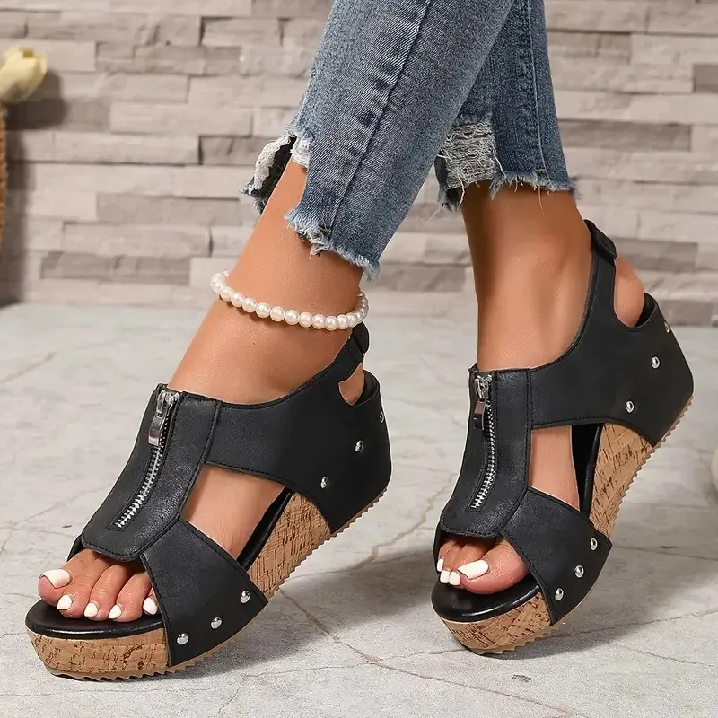 🔥Last Day 60% OFF - Orthopedic Zipper Thick sole Wedge Sandals ( Buy 2 Free Shipping )