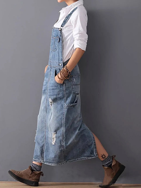 Frayla – Abgenutztes Jeanskleid mit Schlitz hinten