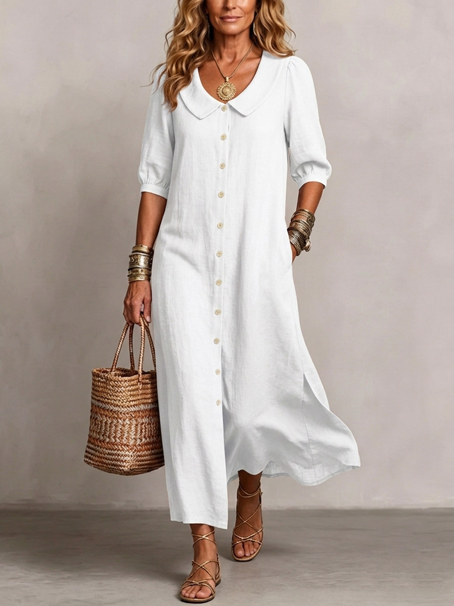 New Arrivals🔥 Women's Retro Peter Pan Collar Cotton Linen Dress