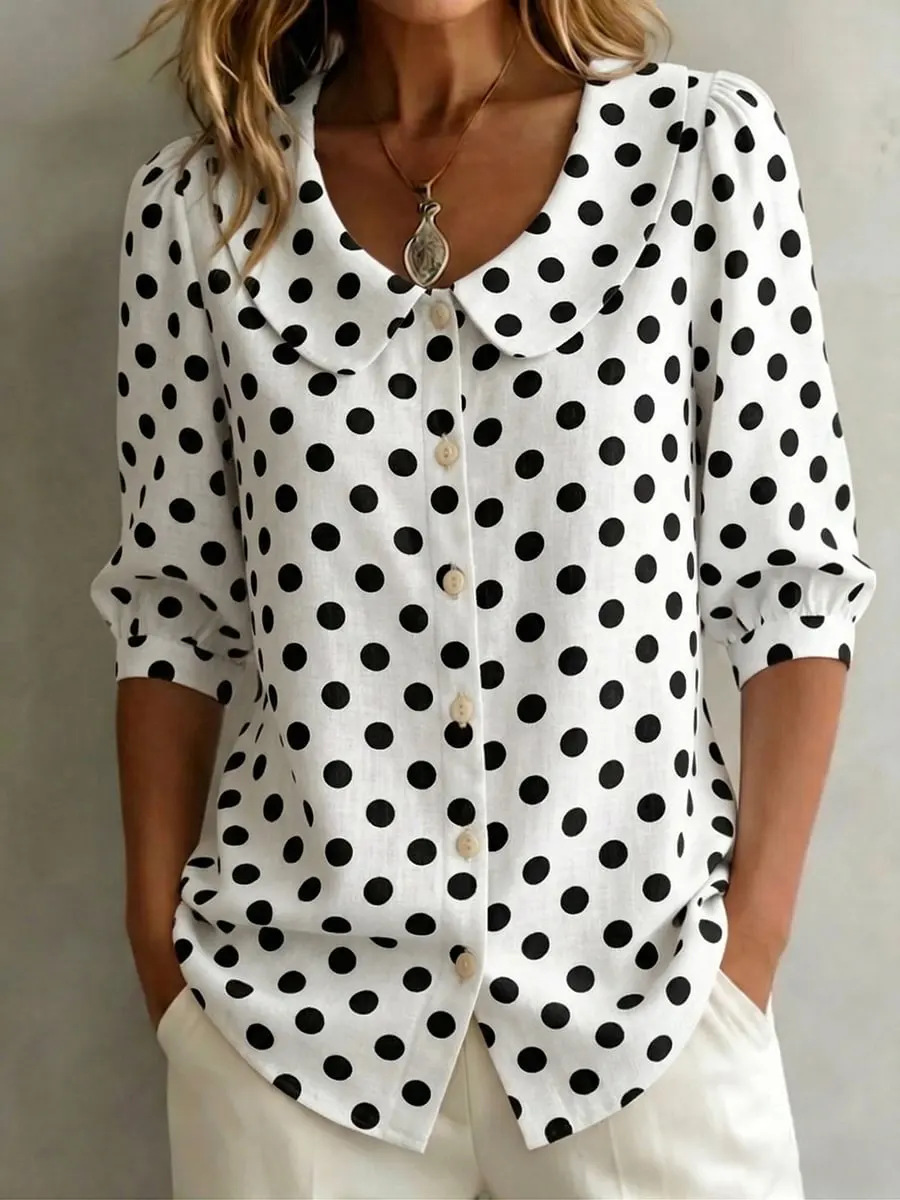 Women's Peter Pan Collar Cotton Linen Shirt - Stylish, Casual, and Versatile