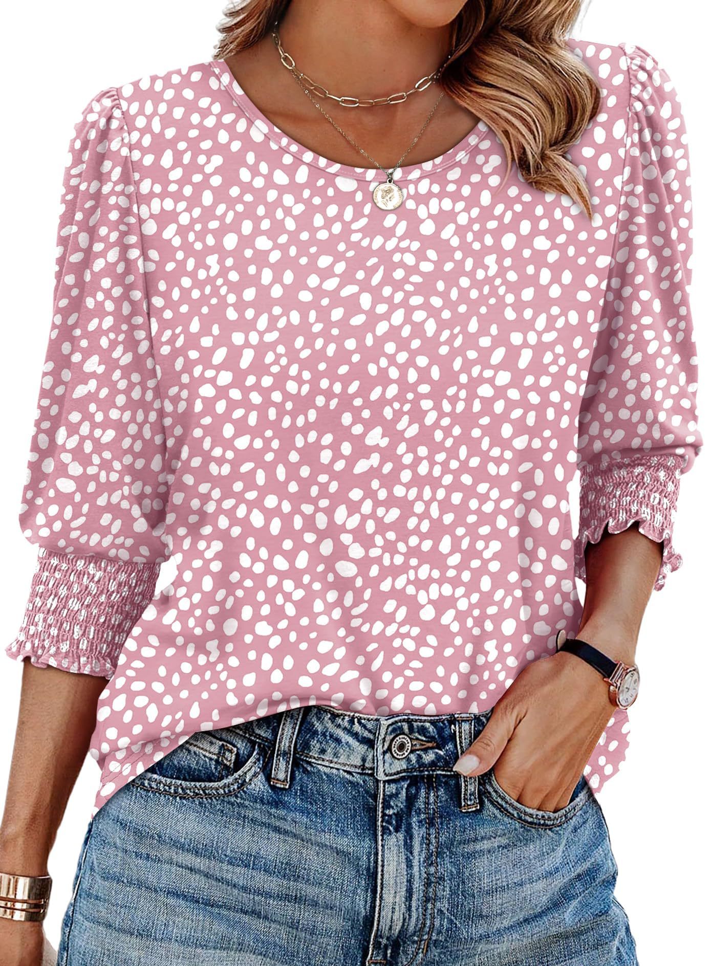 Damen lässiges Rundhals-3/4-Arm-Top Sommer bedrucktes Casual T-Shirt