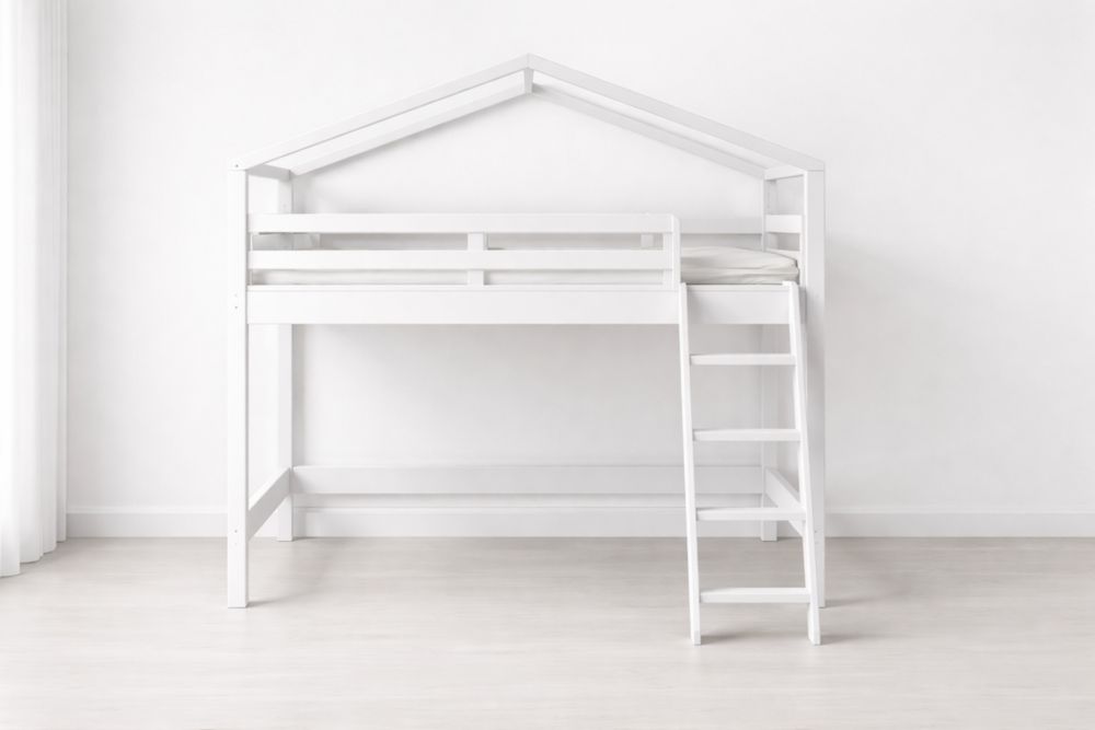 Kinderhochbett Massivholz Weiß