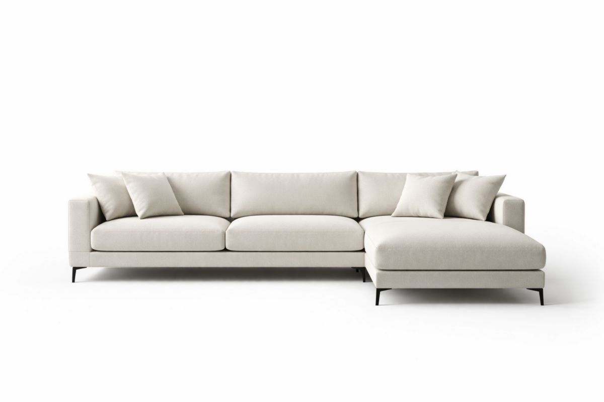 Ecksofa mit Chaiselongue Stoff Metallgestell Beige