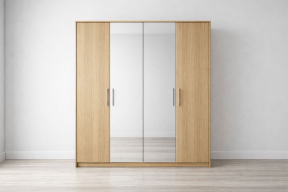 Drehtürenschrank mit Spiegel aus Eiche 200x60x220 cm(L × B × H)