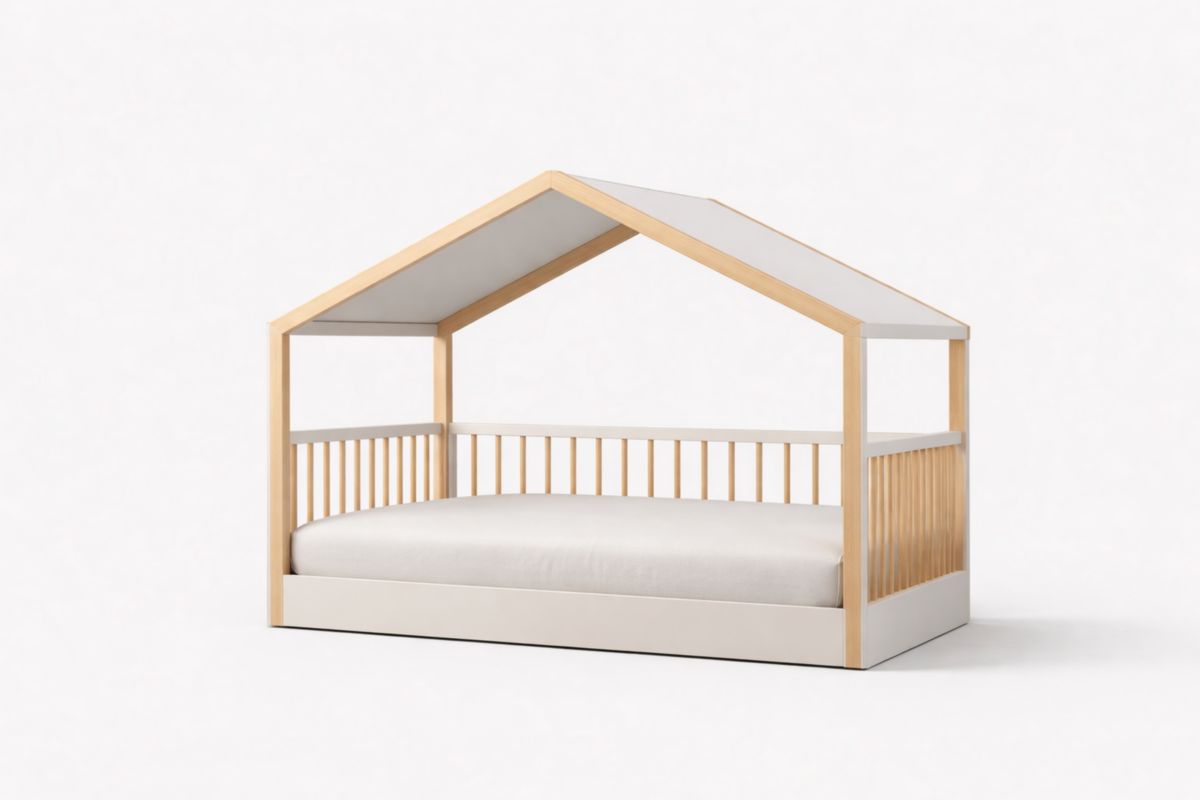 Kinderhausbett Massivholz Weiß Natur