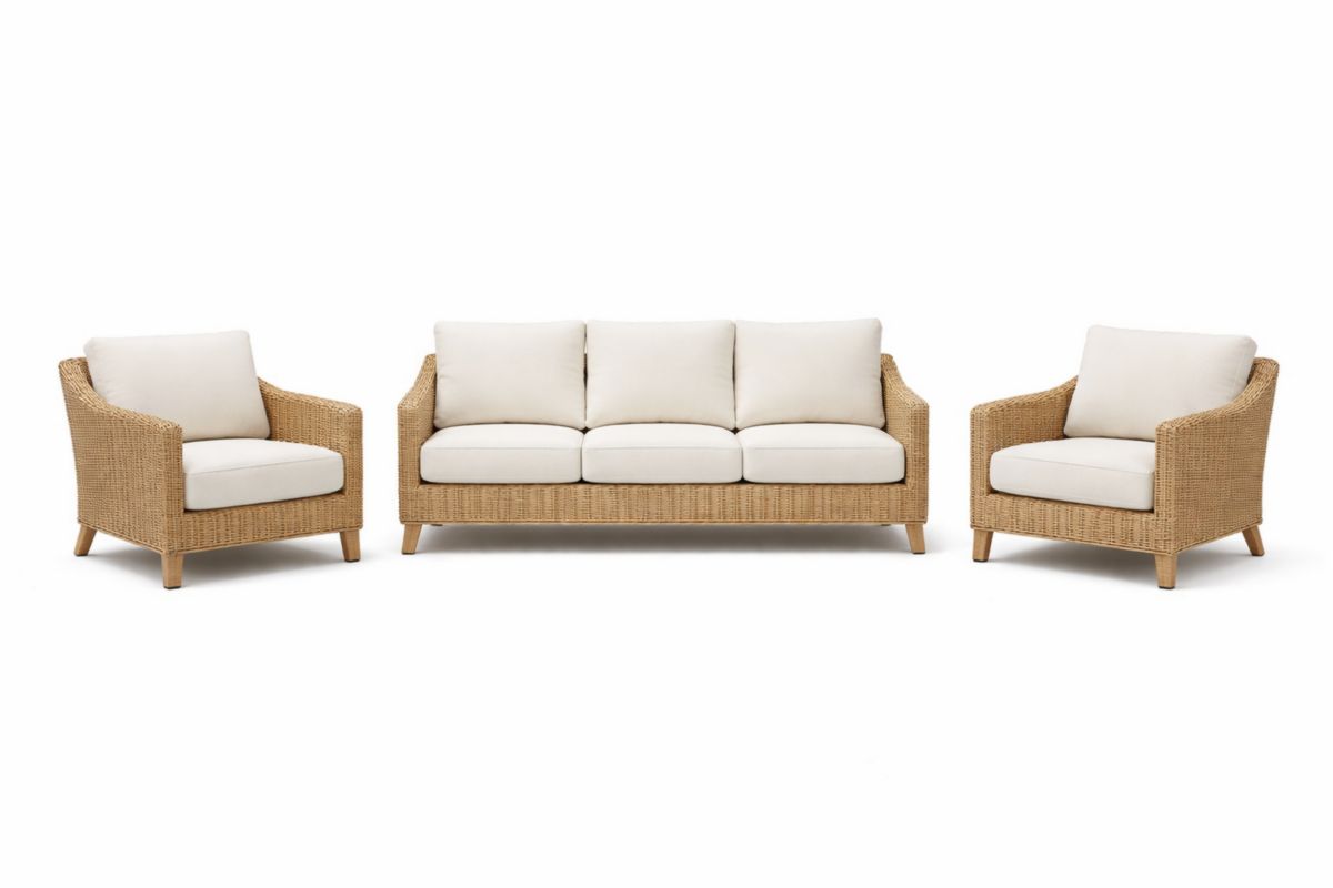 Rattan Outdoor Sofa Set mit Kissen Beige 3-Sitzer und 2 Sessel