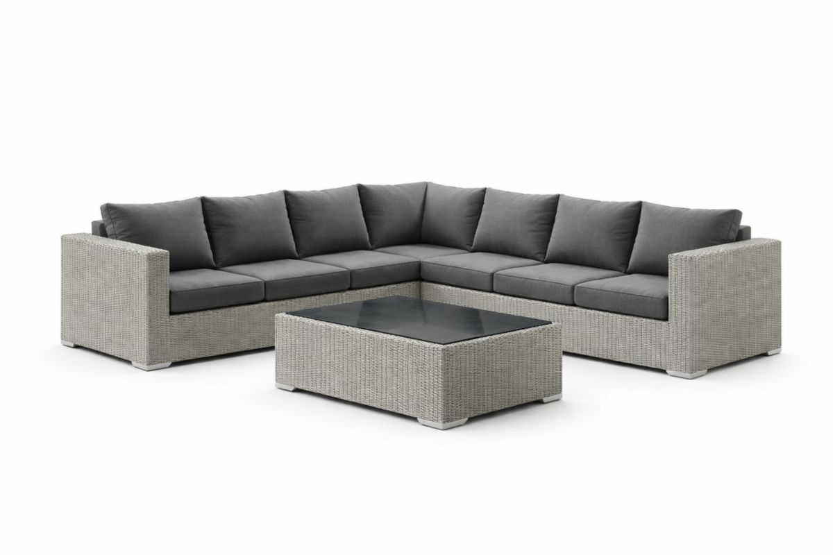 Gartenmöbel Set Polyethylen Ecksofa und Couchtisch Glasplatte