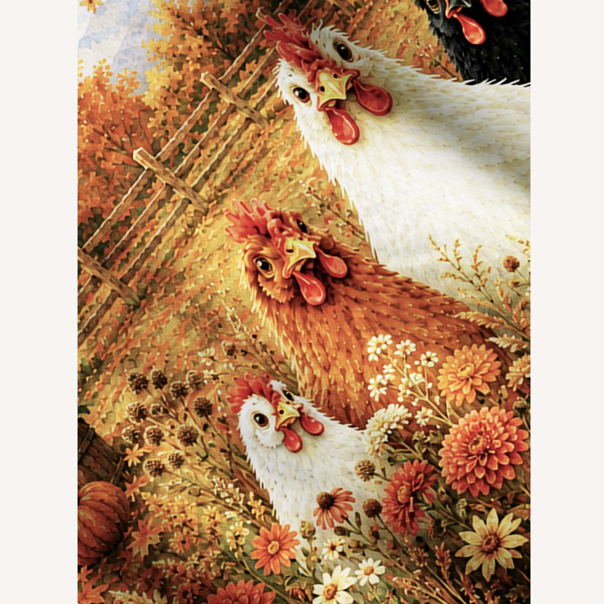 Autumn Farmyard Chicken Garden Print Ugly Cardigan Sweaters