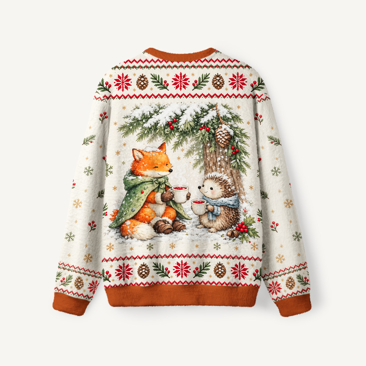 Cozy Winter Fox & Hedgehog Fuzzy Crewneck Sweater