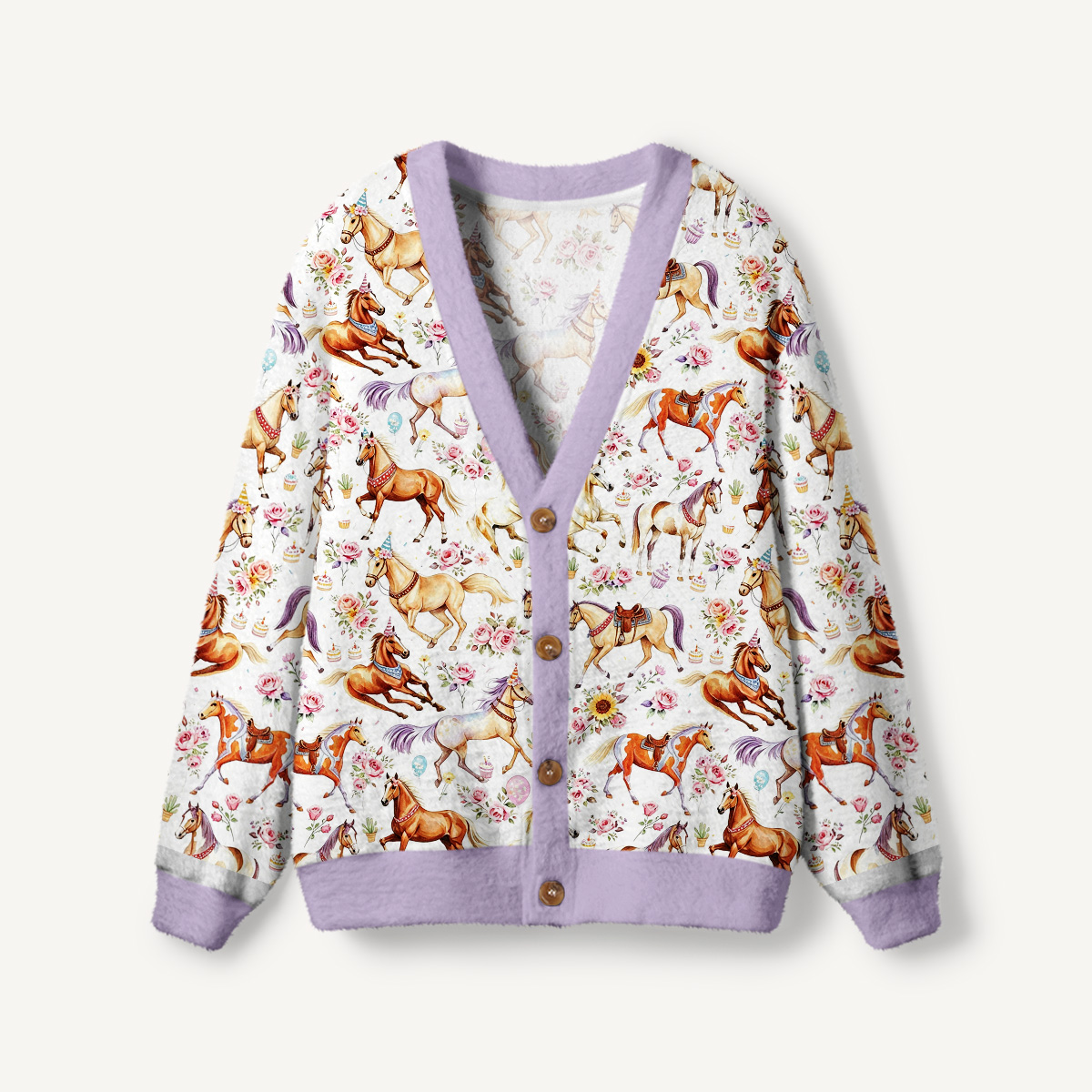 Birthday Party Horses Print Ugly Cardigan Sweaters