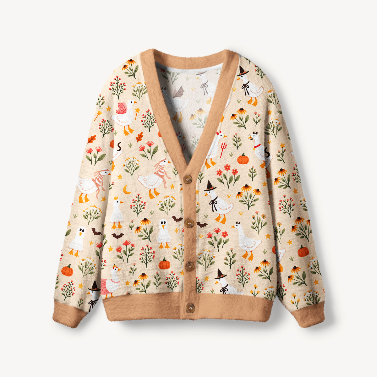 Halloween Costume Goose Print Ugly Cardigan Sweaters