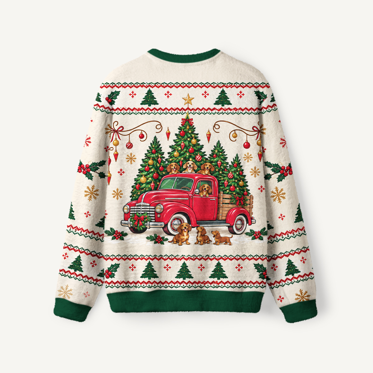Christmas Dachshund Truck Fuzzy Crewneck Sweater