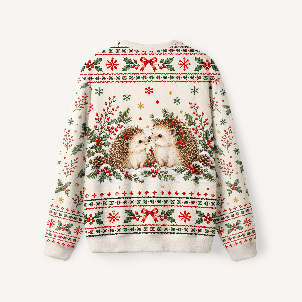 Cozy Christmas Hedgehogs Fuzzy Crewneck Sweater