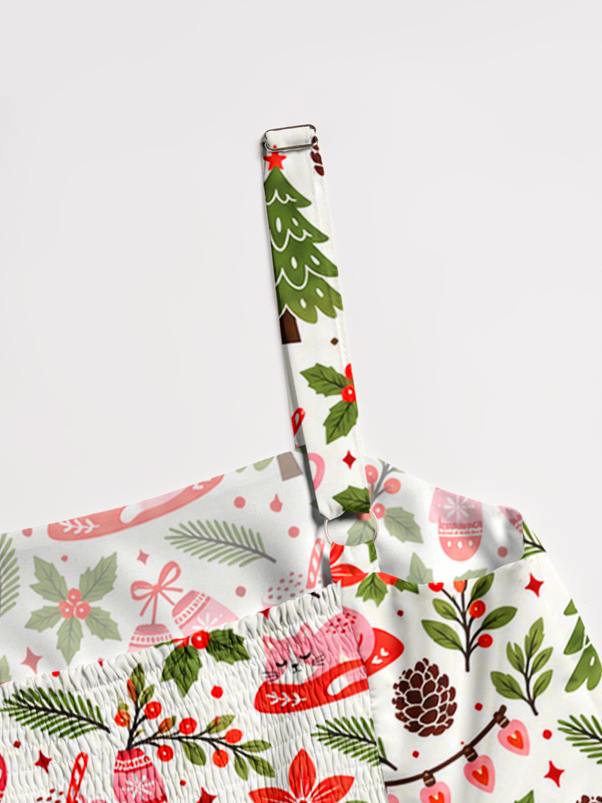 Cozy Cocoa Cat Christmas Print Wide Straps Maxi Dress With Pockets