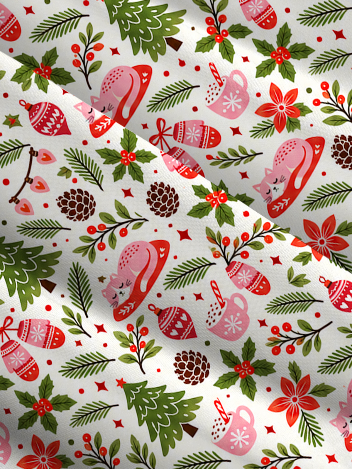 Cozy Cocoa Cat Christmas Print Wide Straps Maxi Dress With Pockets