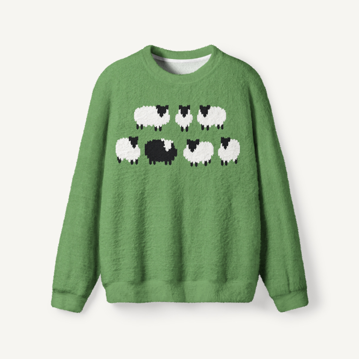 Cozy Countryside Black & White Sheep Fuzzy Crewneck Sweater