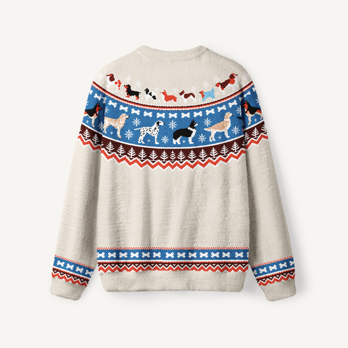 Dog Breed Fair Isle Fuzzy Crewneck Sweater