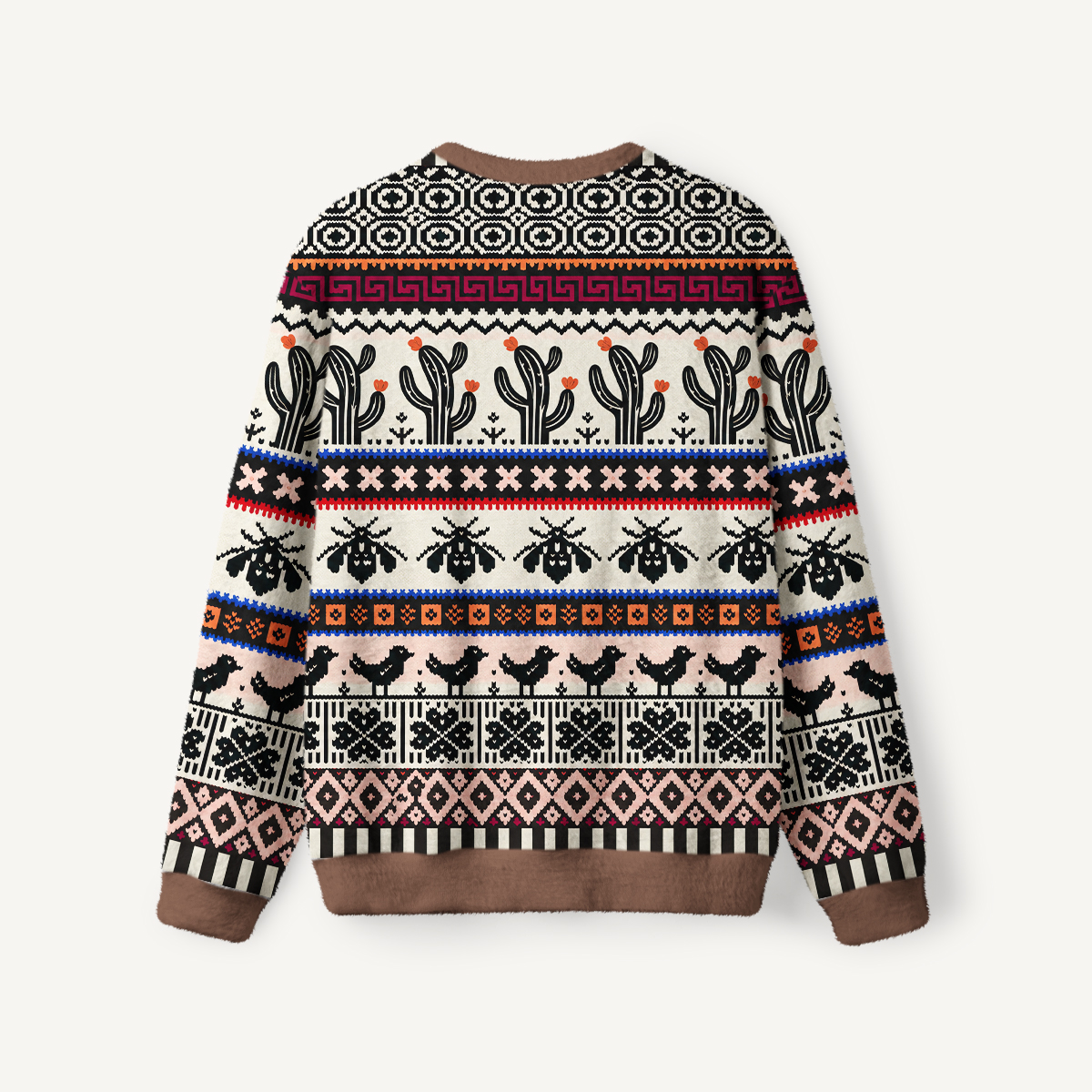 Southwestern Folk Cactus & Moth Fuzzy Crewneck Sweater