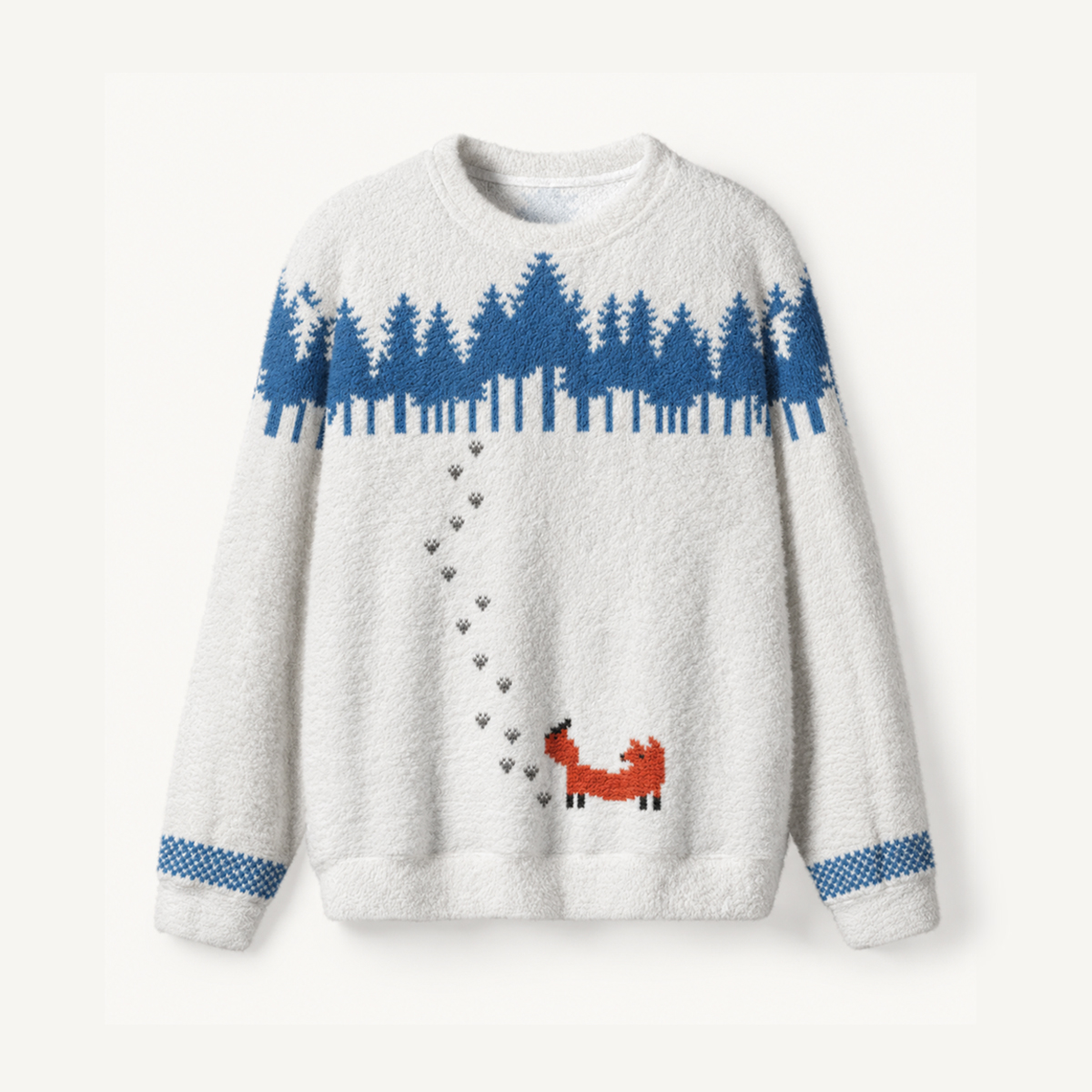 Nordic Woodland Fox Fuzzy Crewneck Sweater