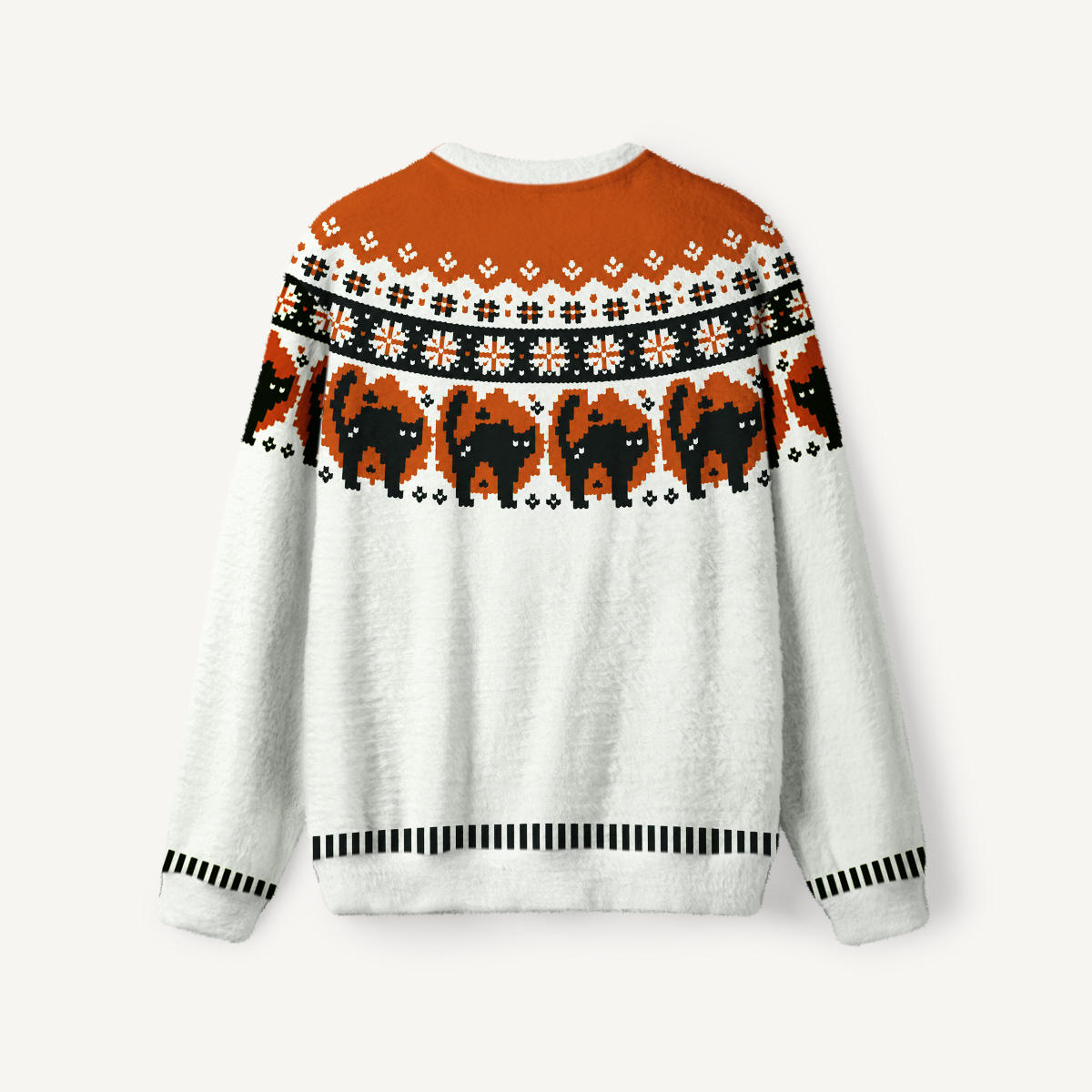 Spooky Fair Isle Black Cat Fuzzy Crewneck Sweater