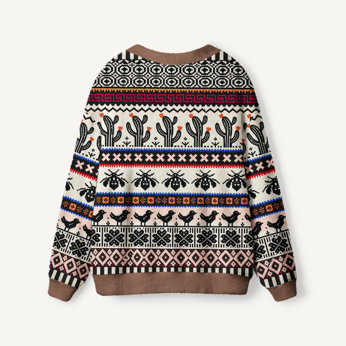 Southwestern Folk Cactus & Moth Ugly Cardigan Sweaters