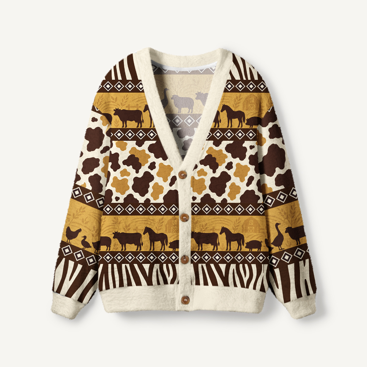 Rustic Farmhouse Cow Print & Barnyard Ugly Cardigan Sweaters