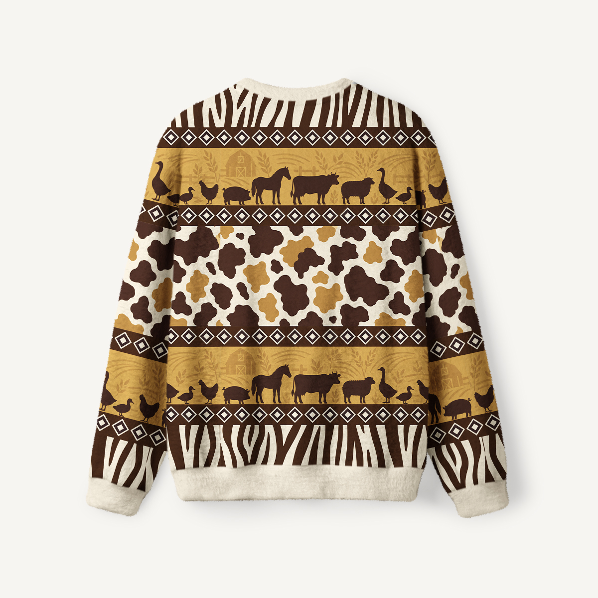 Rustic Farmhouse Cow Print & Barnyard Fuzzy Crewneck Sweater