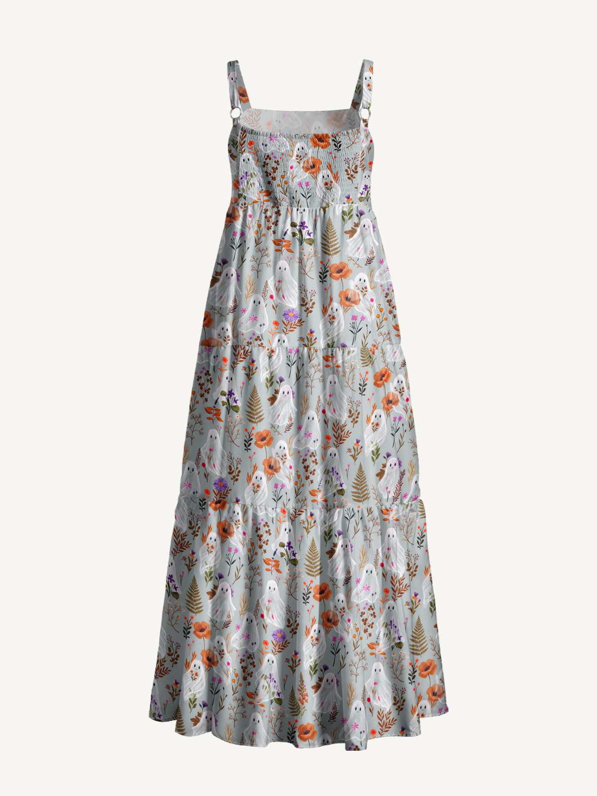 Ghostly Wildflower Meadow Print Wide Straps Maxi Dress With Pockets