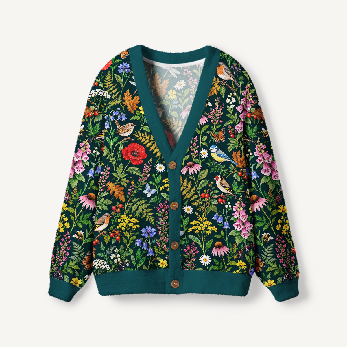 Cottagecore Songbirds & Wildflowers Print Ugly Cardigan Sweaters