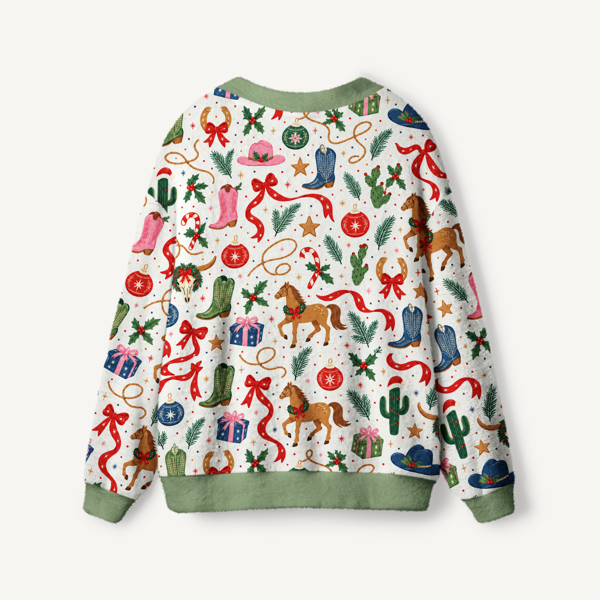 Western Christmas Rodeo Print Ugly Cardigan Sweaters