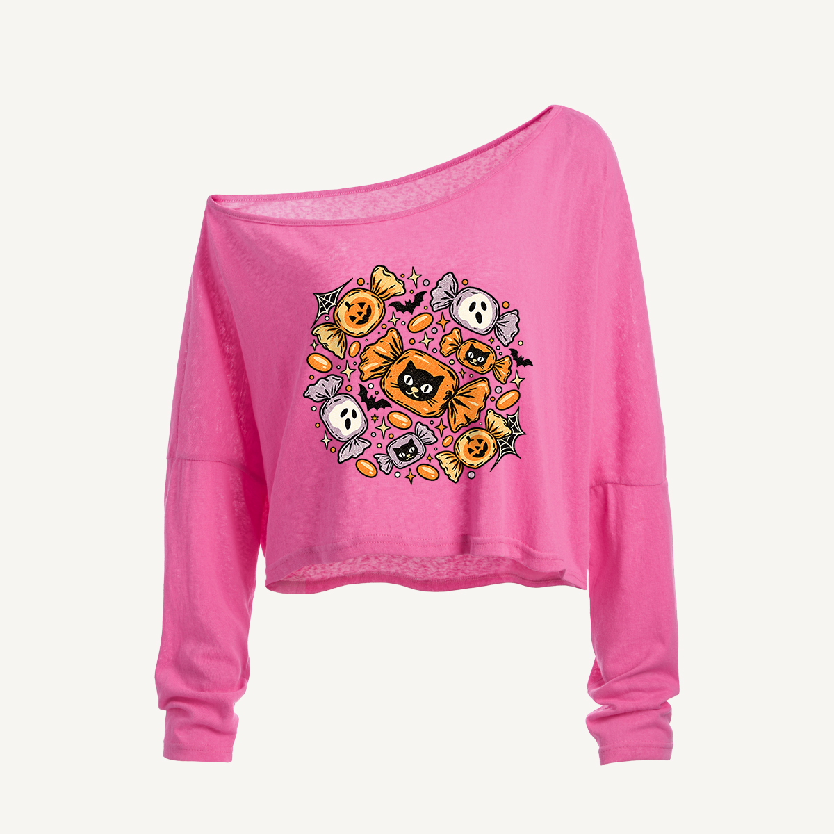 Spooky Sweet Halloween Treats Long Sleeve Off Shoulder T-shirt