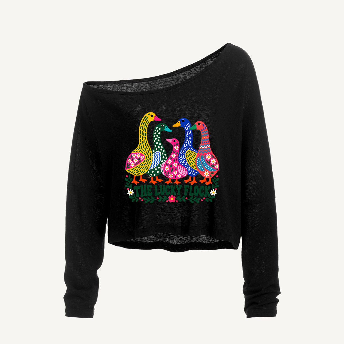 The Lucky Flock Geese Long Sleeve Off Shoulder T-shirt