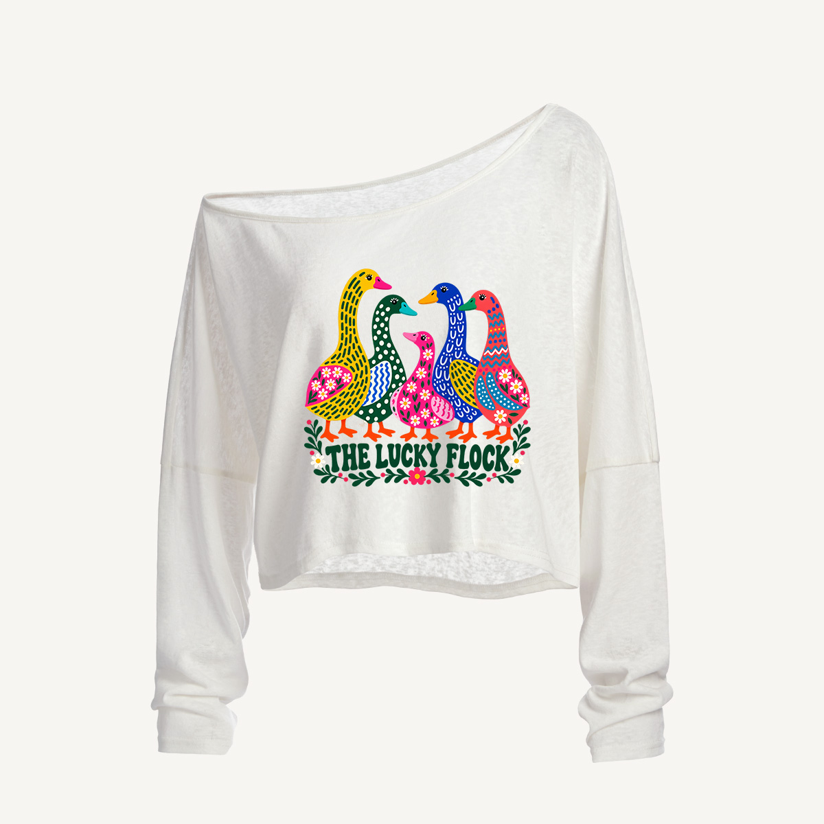 The Lucky Flock Geese Long Sleeve Off Shoulder T-shirt