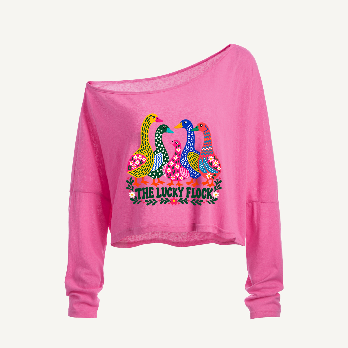 The Lucky Flock Geese Long Sleeve Off Shoulder T-shirt